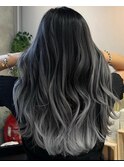 抜け感シルバーアッシュ×グラデージョンカラー★羽エクステ