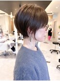 大人丸みショートボブ/マッシュショート/前髪/ベージュカラー
