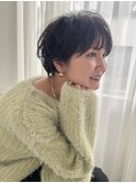 30代小顔マッシュショート/シースルーバング/透明感ヘアカラー
