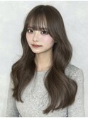 透明感カーキベージュ/ロングレイヤー/カール