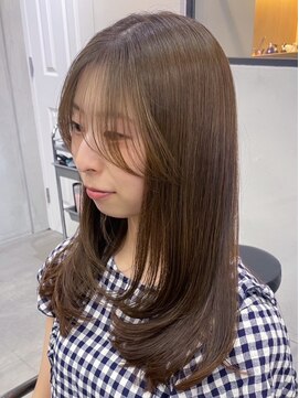 ノク 渋谷(nok) 流れる顔まわりレイヤー透明感ベージュ_前髪こなれミディ