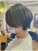 ブリーチなしオリーブアッシュ×夏モード透明感外ショートボブ◎