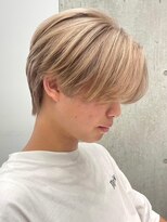 サンクマーケット 渋谷(cinq MARKET)&nbsp;韓国メンズピンクベージュミルクティーカラーセンターパートヘア