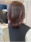 福山人気レイヤーミディ艶々暖色ショコラピンク外ハネくびれ美髪