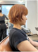 『シンツウトモヒロ』ボブとオレンジカラーとニュアンスパーマ