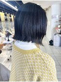 前下がりボブ★10代20代 外ハネ 黒髪 ツヤ髪 ひし形シルエット