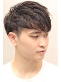 30代40代爽やかニュアンスパーマツーブロックマッシュ