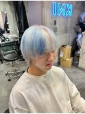 メンズホワイトベースの水色ミックスカラー