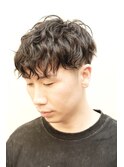 【新富町】メンズツーブロックスパイラルパーマスタイル