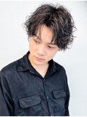 ナチュラルパーマアップバングツーブロック刈り上げ(清水)