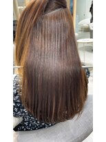 アム 表参道(am) 小顔薄めバンググレージュレイヤーロング前髪パーマ黒髪