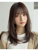黒髪/グレーベージュ/レイヤーロング/前髪パーマ[新宿駅]