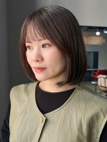 ロティー 天神(loty) ミディアム ボブ ひし形ショート アッシュ 透明感カラー 顔周り