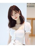 韓国風レイヤー/外ハネくびれ/ミディアムレイヤー/前髪/小顔
