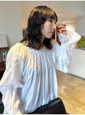 前髪ストレート ミディアムパーマ ニュアンスパーマ レイヤー
