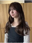 レイヤーカット/顔まわりカット/ベージュカラー