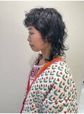 ミルクティーブロンド/ダークブルー/デジタルパーマ/茅ヶ崎