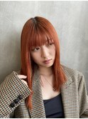 暖色アプリコットオレンジブラウンレイヤーヘア