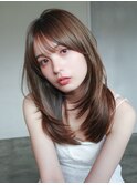 ロング暗めカラー韓国ヘア顔周りレイヤー_F0912