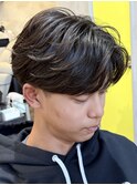 センターパートニュアンスパーマ2ブロ刈り上げマッシュ
