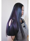 :ロングヘア　:インナーカラー　:パープル　:アッシュグレー