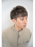 ハイライトメッシュメンズヘアツーブロックポイントブリーチ