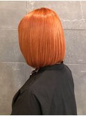 重め丸みボブ キャロットオレンジ 艶カラー 20代30代