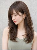 くびれカールくびれミディくびれロング顔周りレイヤーカット