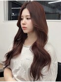 韓国ヘア/前髪無し/レッドブラウン20代30代40代