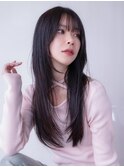 大人かわいい前髪セシルカットココアブラウンフリンジウェーブ