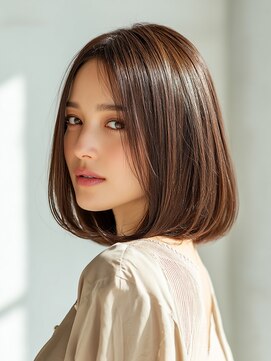 大人のミディアムボブ30代40代髪質改善オージュア白髪染め北上尾