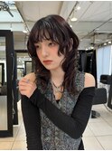 △大人可愛い癖毛風ロングウルフパーマボルドーカラー