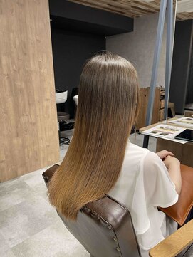 リンク(Link Hair&Spa) 小顔前髪ワンレンレイヤーカット黒髪ネビージュボブルフ