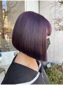パープル前下がりボブ