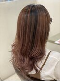 オレンジベージュバレイヤージュ