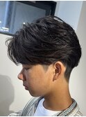 ニュアンスパーマセンターパートワンカールパーマ韓国メンズ