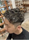 メッシュカラーメンズハイライト短髪メンズショートブリーチ1回