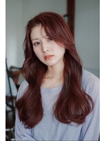 ヘアラウンジ アンリオ(hair lounge an rio)&nbsp;レイヤーカット　顔まわりカット　ワインレッドカラー