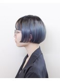 ブルー#ダブルカラー#切りっぱなしボブ#ケアブリーチ#豊橋