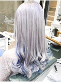 ホワイトブロンド透明感カラー　インナーカラーブルーカラー水色
