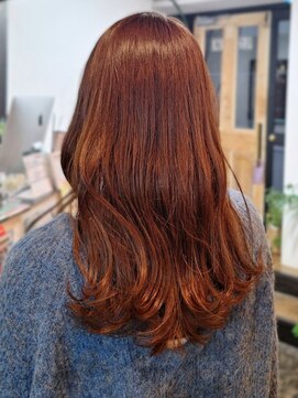 リコ 池袋東口店(Liko) アプリコットオレンジ 暖色カラー くびれ巻き 美髪 10代20代