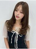 大人美人艶カラーベージュ小顔カット透明感レイヤーロング