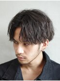 渋谷波巻きパーマメンズカットシースルーマッシュ20代30代40代