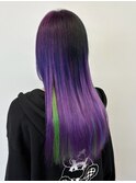 エクステ/ロングウルフ/紫/グリーン