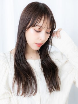 オリーブブラウン斜めバング艶感ストレートk古河20代30代