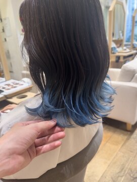 グラデーションエンドカラー裾カラーブルーアッシュブルージュ栄