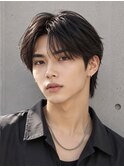 毛流れニュアンスパーマセンターパート韓国風ミディアム