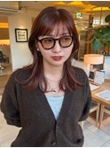 ブリーチなしオレンジベージュ大人ミディアムヘア