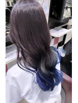 ヒップスデコ(Hip's deco)&nbsp;グレーベージュ～ネイビーブルー☆ブリーチ有・レイヤーロング♪