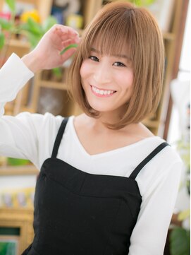 カバーヘア ブリス 上尾西口店(COVER HAIR bliss) 艶髪ヘーゼルブラウン前下がりぱっつんボブc7上尾20代30代40代